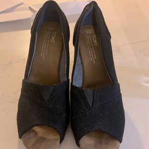 TOMS Black High Heel Wedges-Size 8.